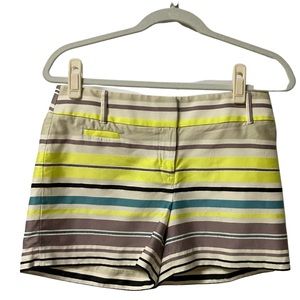 Ann Taylor LOFT The Riviera 100% Cotton Womens Yellow Tan Striped Shorts Size 0